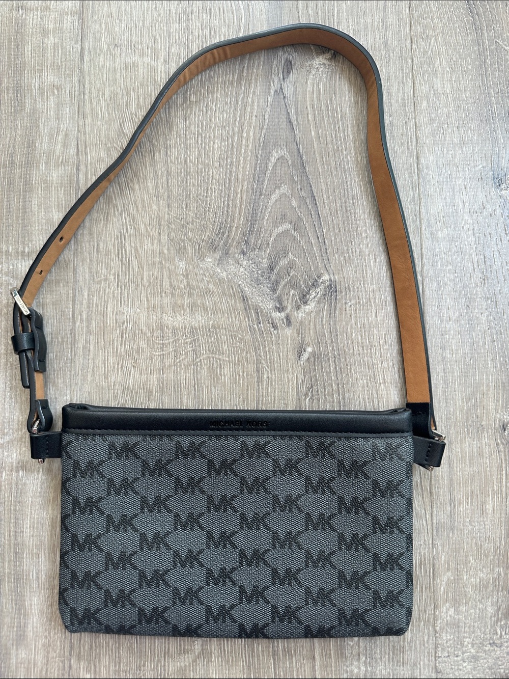 Michael Kors Black and Gray Logo Crossbody Belt Bag